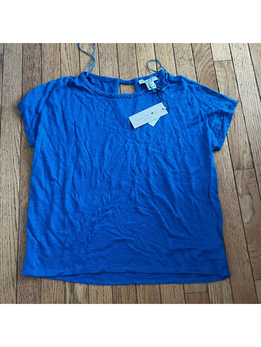Rachel Zoe Blue 100% Linen Short Sleeve Top Size S